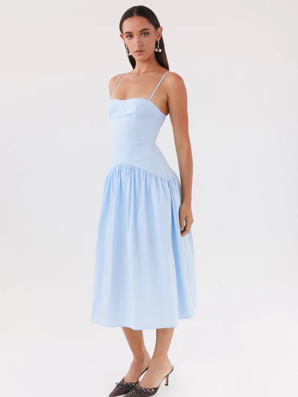 Peppermayo Yvette Corset Light Blue Midi Dress